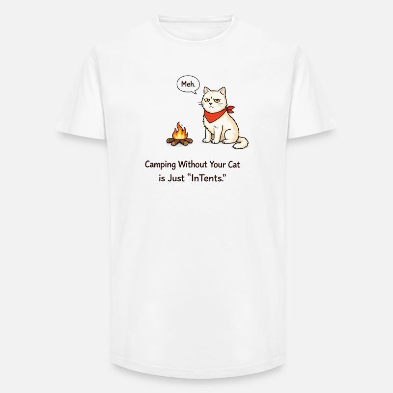 InTent Cat Camping Wortspieldesign - Long Fit Männer T-Shirt - Weiß