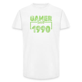 1990 - Long Fit Men's T-Shirt - white - Front - AI Model Male 185 light (185cm)