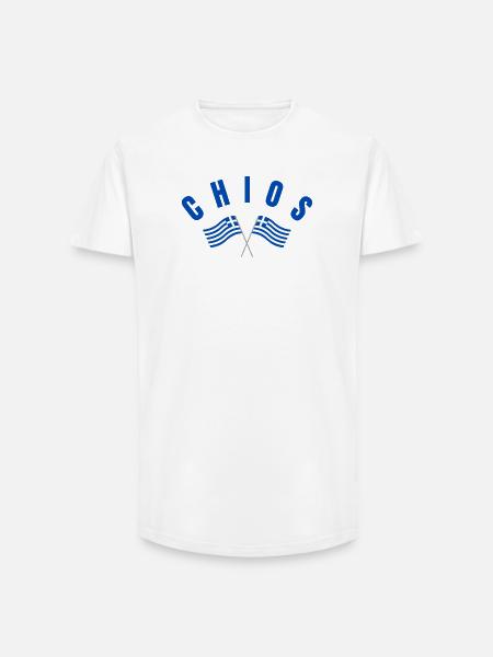 Chios Croisé des drapeaux grecs - T-shirt coupe longue homme - blanc