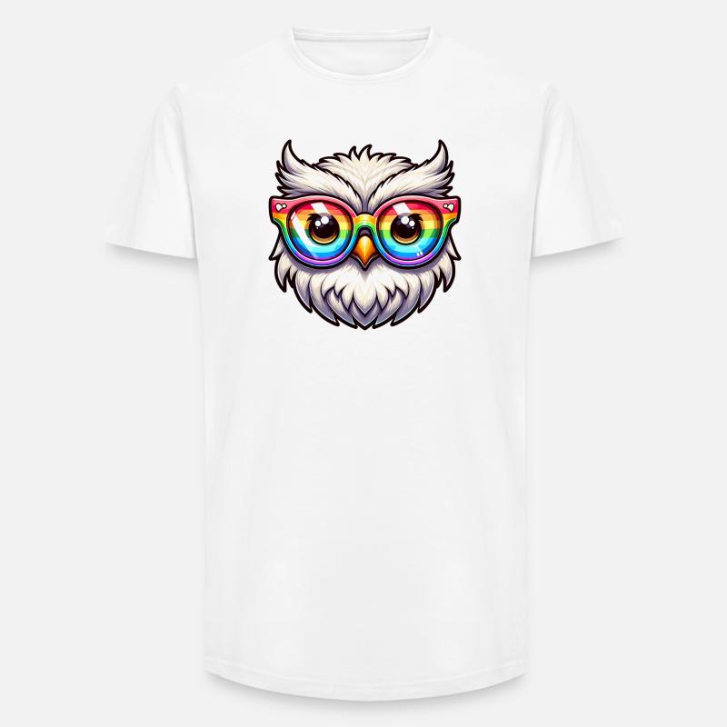 Regenbogen Eule Brille - Long Fit Männer T-Shirt - Weiß