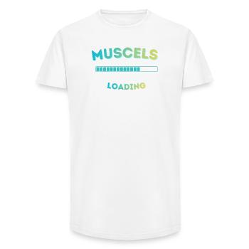 Muskel-Ladebalken Grafik - Long Fit Männer T-Shirt - Weiß - Vorne - AI Model Male 185 light (185cm)