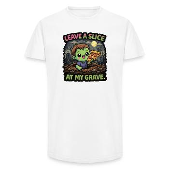 Zombie avec une part de pizza au cimetière - T-shirt coupe longue homme - blanc - Devant - AI Model Male 185 light (185cm)