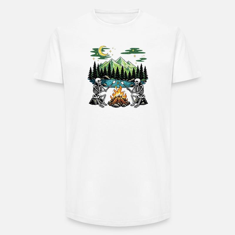 Skeleton Campfire Night Marshmallow Camping Camp - Long Fit Männer T-Shirt - Weiß