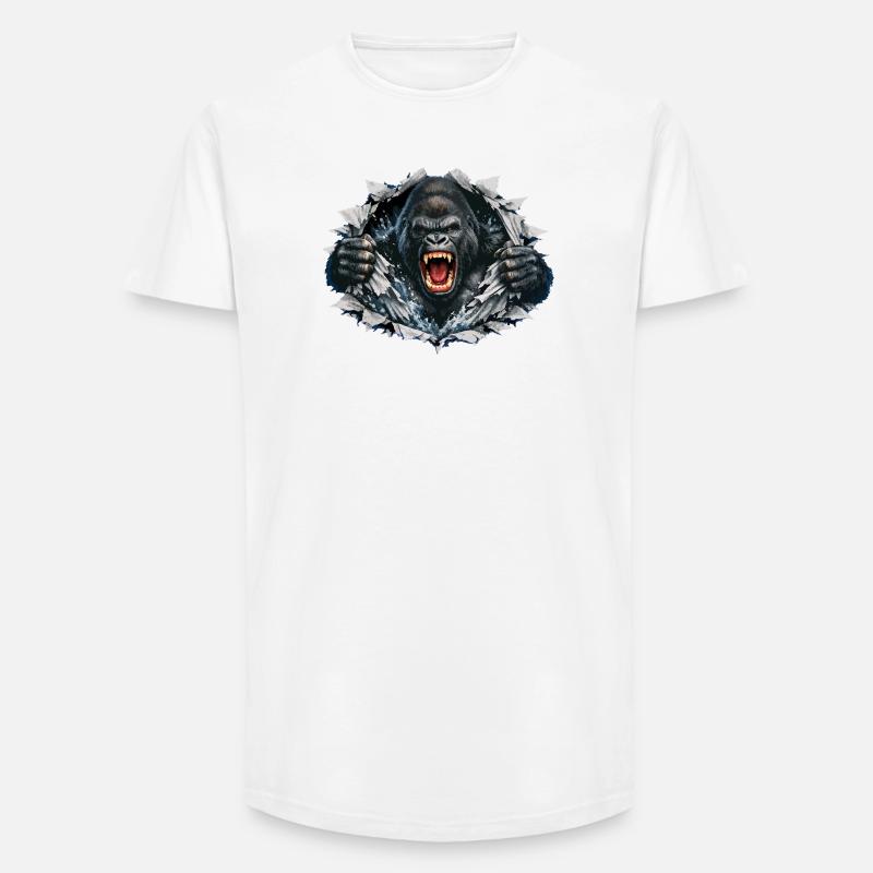 Gorilla Breaks Through: Roaring Power - Long Fit Men's T-Shirt - white