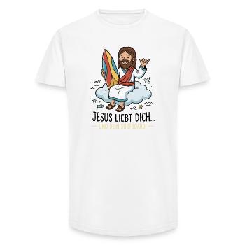 Jesus liebt dich Surf Humor - Long Fit Männer T-Shirt - Weiß - Vorne - AI Model Male 185 light (185cm)