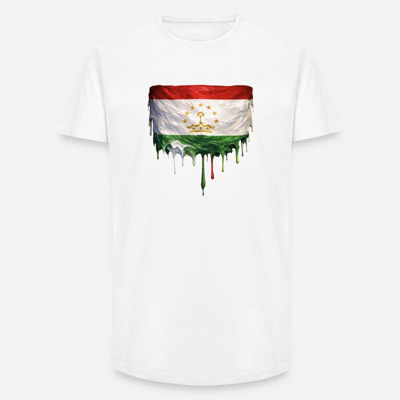 Gouttes de graffitis du drapeau tadjik - T-shirt coupe longue homme - blanc