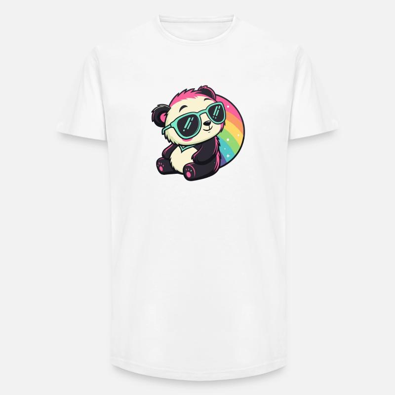 Panda Sonne Kühler Regenbogen - Long Fit Männer T-Shirt - Weiß