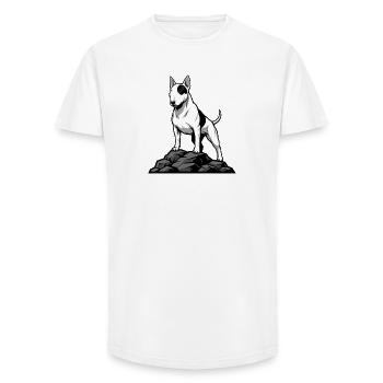 Bull Terrier Dog on Rock Portrait White Spot - Long Fit Men's T-Shirt - white - Front - AI Model Male 185 light (185cm)