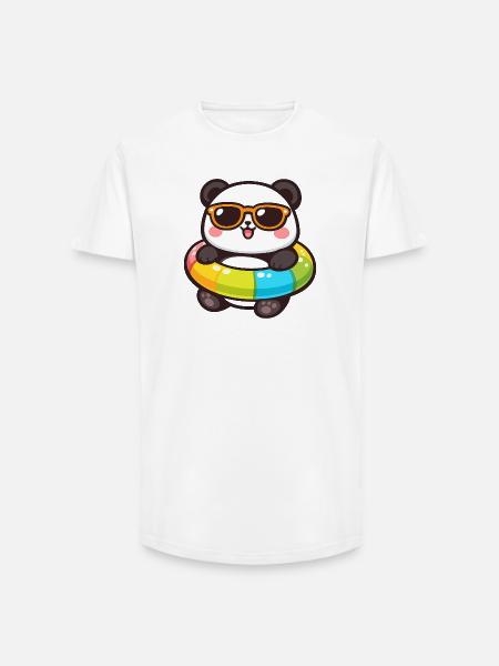 Panda im Sonnenbrillen-Schwimmring - Long Fit Männer T-Shirt - Weiß