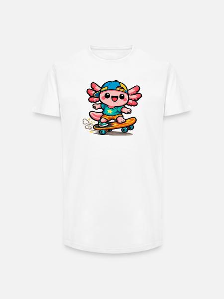 Kawaii Wing Skateboarder Axolotl - Long Fit Men's T-Shirt - white