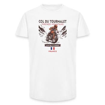 Col du Tourmalet- France -Vintage Motorcycle Biker - T-shirt coupe longue homme - blanc - Devant - AI Model Male 185 light (185cm)