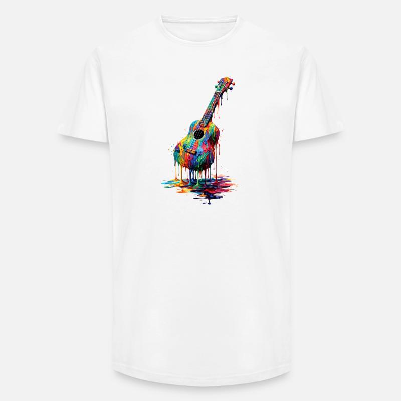 Ukulele with dripping paint - Long Fit Men's T-Shirt - white