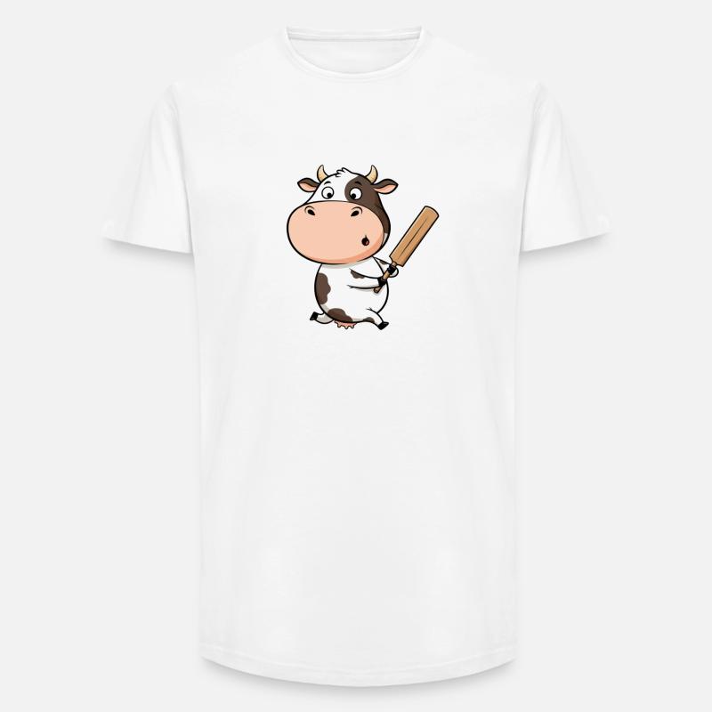 Rolig ko på cricket för barnfans - T-shirt herr med lång passform - vit