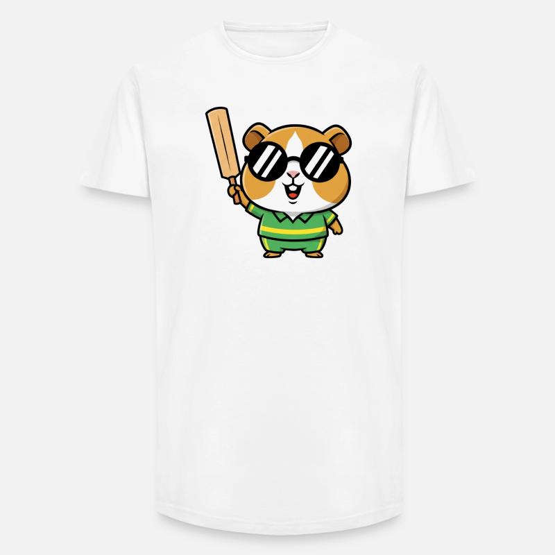 Cooler Hamster Mit Cricket Schlaeger - Long Fit Männer T-Shirt - Weiß