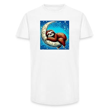 La paresse dort sur la Lune - T-shirt coupe longue homme - blanc - Devant - AI Model Male 185 light (185cm)
