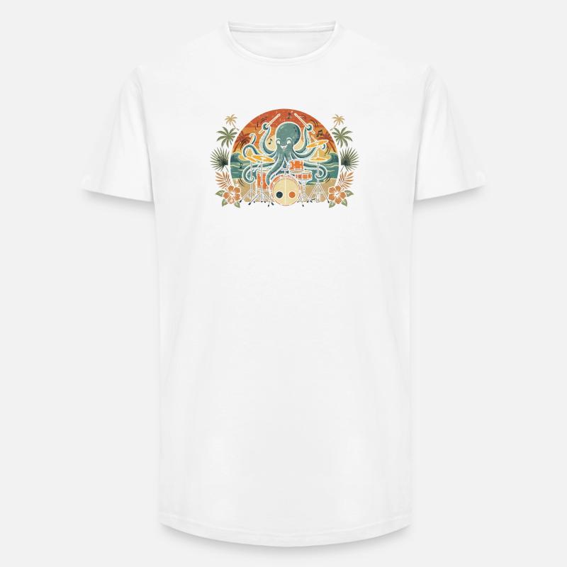Tropischer Octopus-Drummer - Long Fit Männer T-Shirt - Weiß