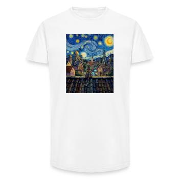 Art de Van Gogh de la Nuit étoilée du chat arc-en-ciel - T-shirt coupe longue homme - blanc - Devant - AI Model Male 185 light (185cm)