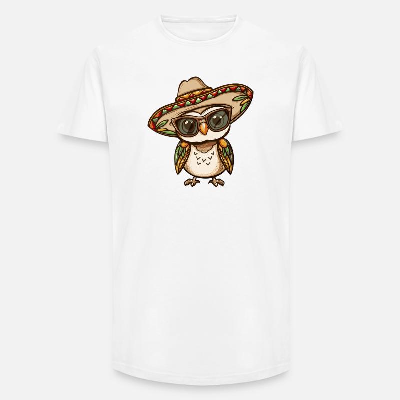 Eule Comic Lustig Sombrero - Long Fit Männer T-Shirt - Weiß