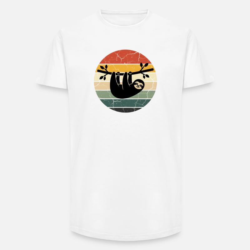 Sloth Gift Retro Design Sunset - Long Fit Männer T-Shirt - Weiß