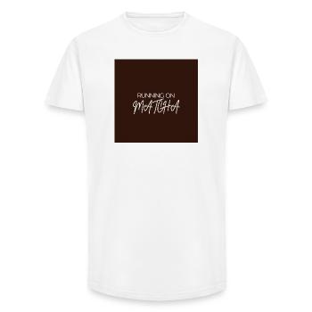 "RUNNING ON MATCHA" Grafik-T-Design - Long Fit Männer T-Shirt - Weiß - Vorne - AI Model Male 185 light (185cm)