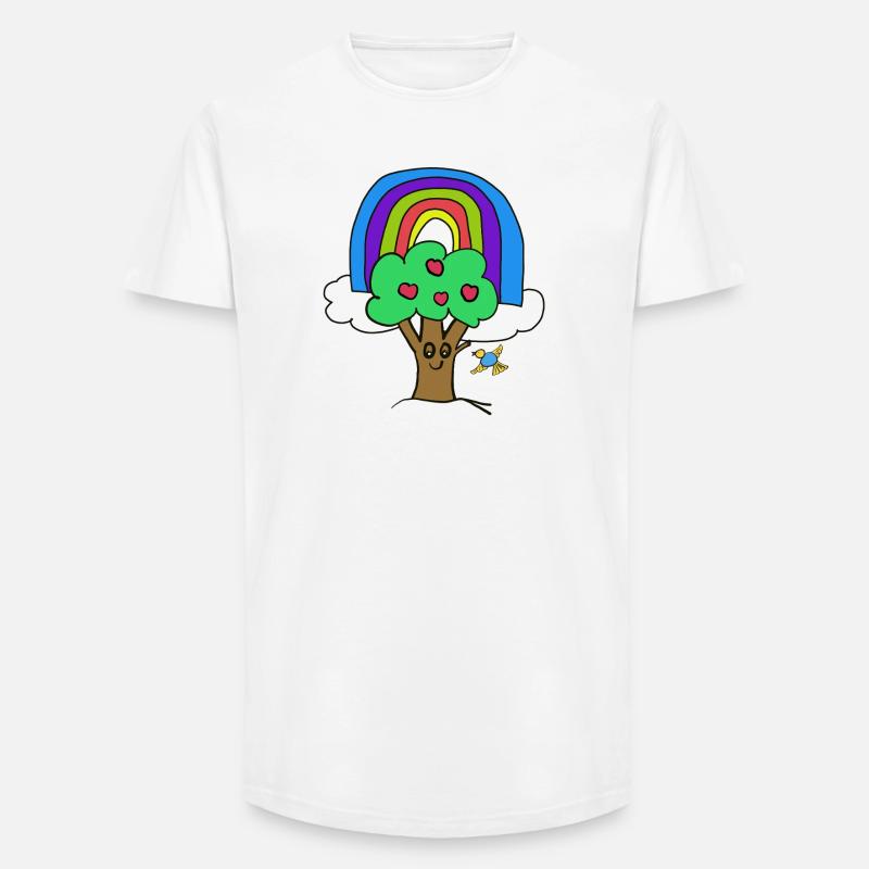 Regenbogen Apfelbaum Vogel Kinder - Long Fit Männer T-Shirt - Weiß