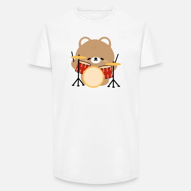 Bear Drummer Pop Art - Long Fit Männer T-Shirt - Weiß