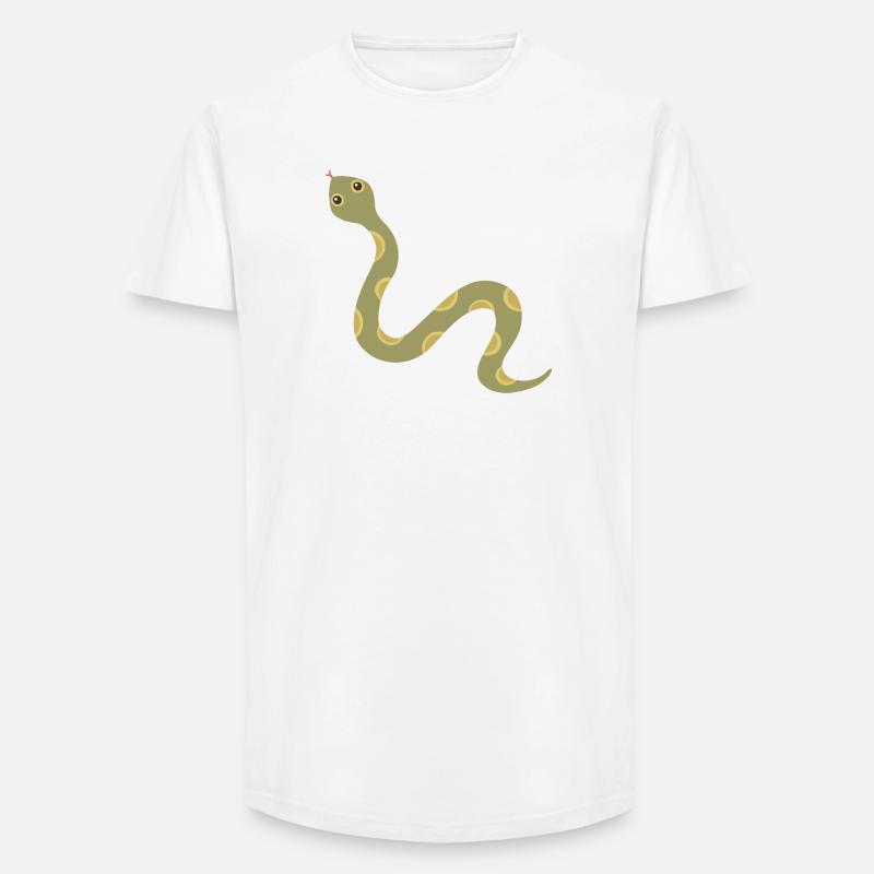 Olive Patterned Snake Illustration - Long Fit Men's T-Shirt - white