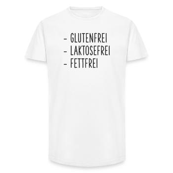 Glutenfrei Laktosefrei Fettfrei – Lustiges Textdes - Long Fit Männer T-Shirt - Weiß - Vorne - AI Model Male 185 light (185cm)