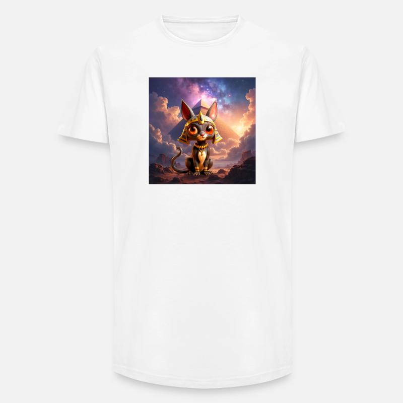 Pharaon Cat devant la pyramide - T-shirt coupe longue homme - blanc