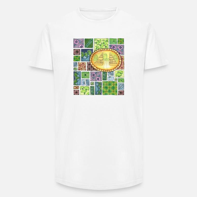Bali temple on pattern patchwork - Long Fit Männer T-Shirt - Weiß