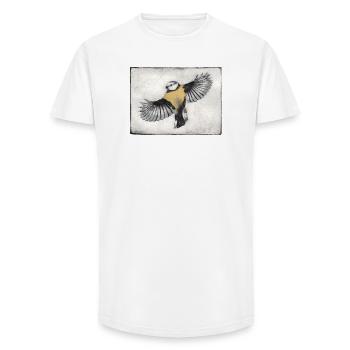 Vogel im Flug - handgeschnitzte Druckvorlage - Long Fit Männer T-Shirt - Weiß - Vorne - AI Model Male 185 light (185cm)