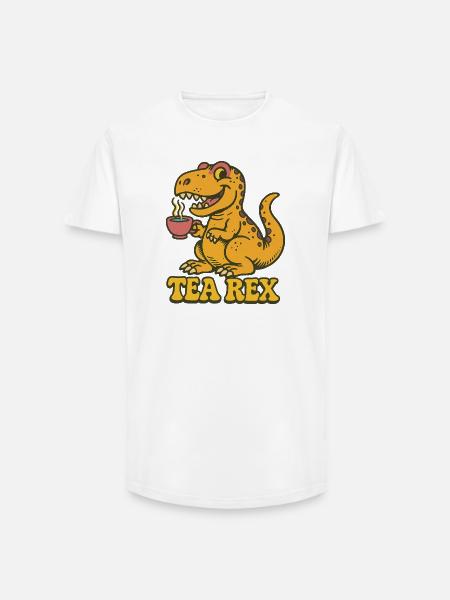Tea Rex: Dinosaur Tea Time - Long Fit Men's T-Shirt - white