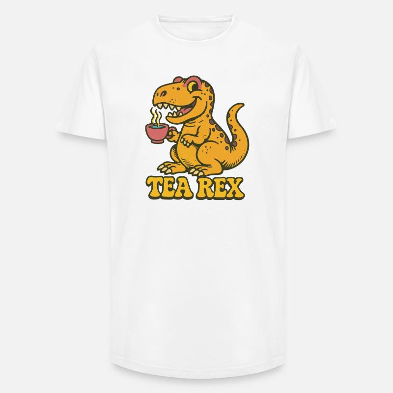 Tea Rex: Dinosaur Tea Time - Long Fit Men's T-Shirt - white