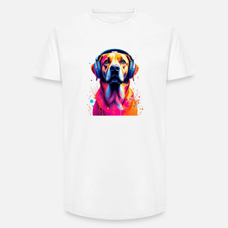 Labbi Labrador mit Kopfhörer - Long Fit Männer T-Shirt - Weiß