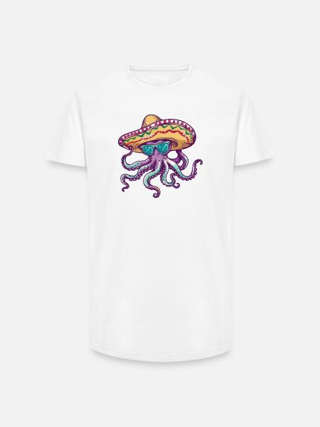 Octopus Funny Sombrero - Long Fit Men's T-Shirt - white