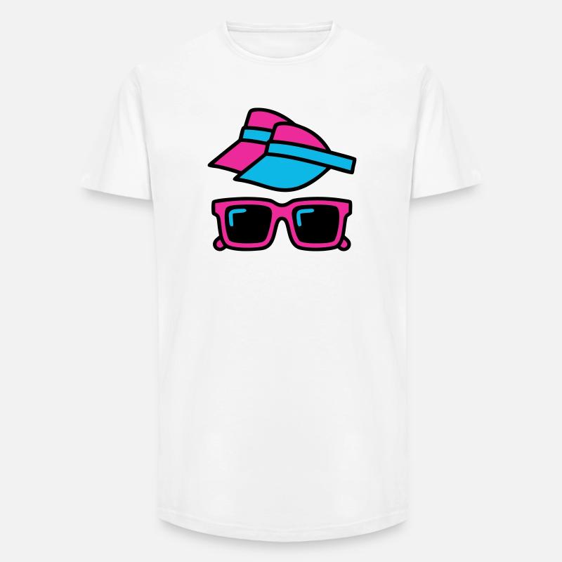 80er Sonnenblende Brille Set - Long Fit Männer T-Shirt - Weiß