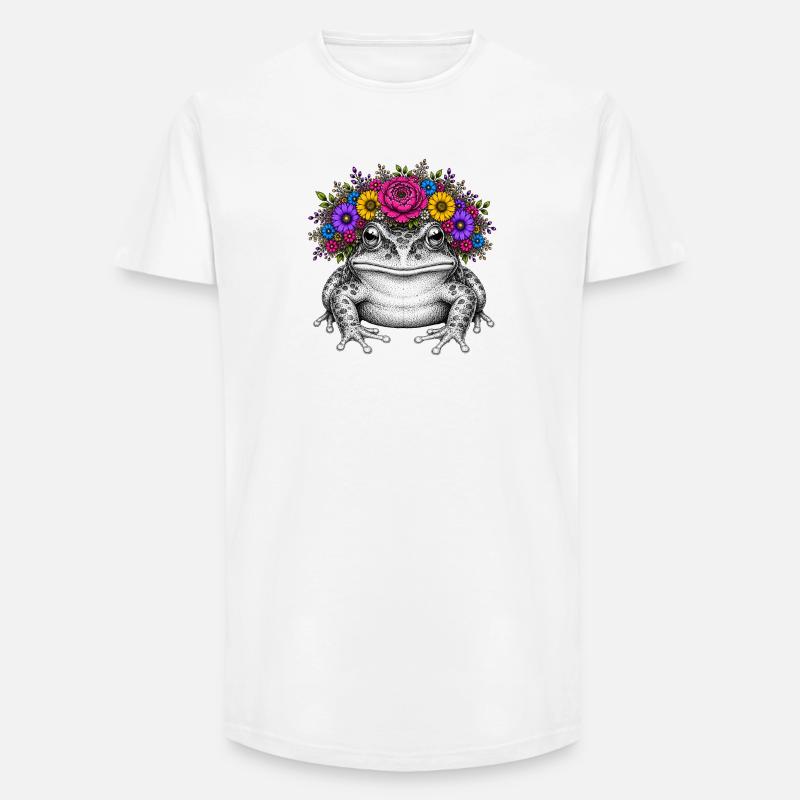 Frosch mit Blütenkrone - Long Fit Männer T-Shirt - Weiß