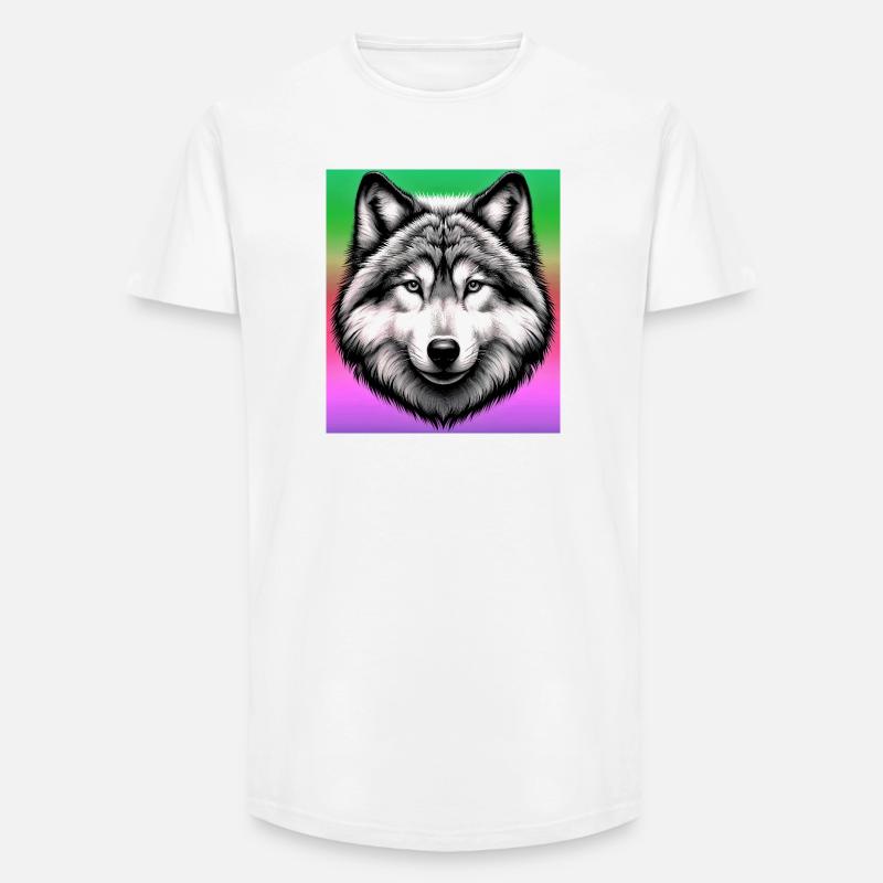 Wolf - Long Fit Männer T-Shirt - Weiß