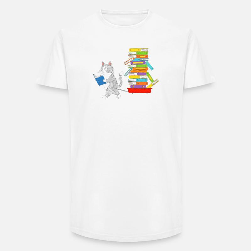 Reading kitten pulls book trolley - Long Fit Men's T-Shirt - white