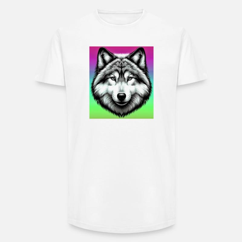 Wolf - Long Fit Männer T-Shirt - Weiß