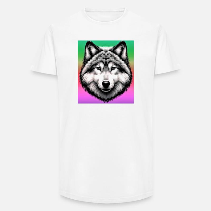 Wolf - Long Fit Männer T-Shirt - Weiß