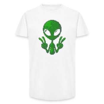 Signe de paix extraterrestre Pixel - T-shirt coupe longue homme - blanc - Devant - AI Model Male 185 light (185cm)