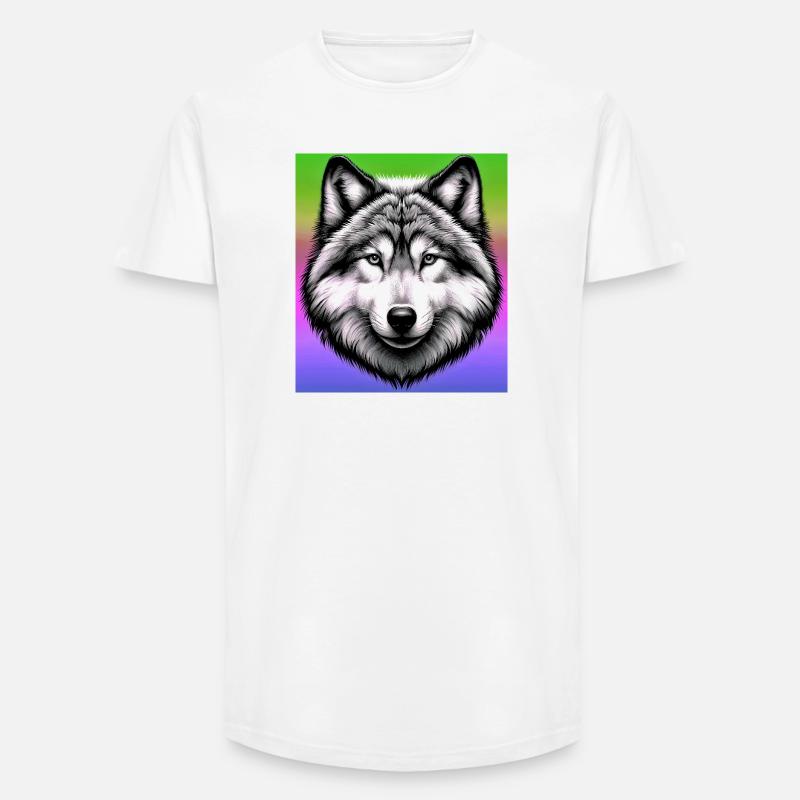 Wolf - Long Fit Männer T-Shirt - Weiß