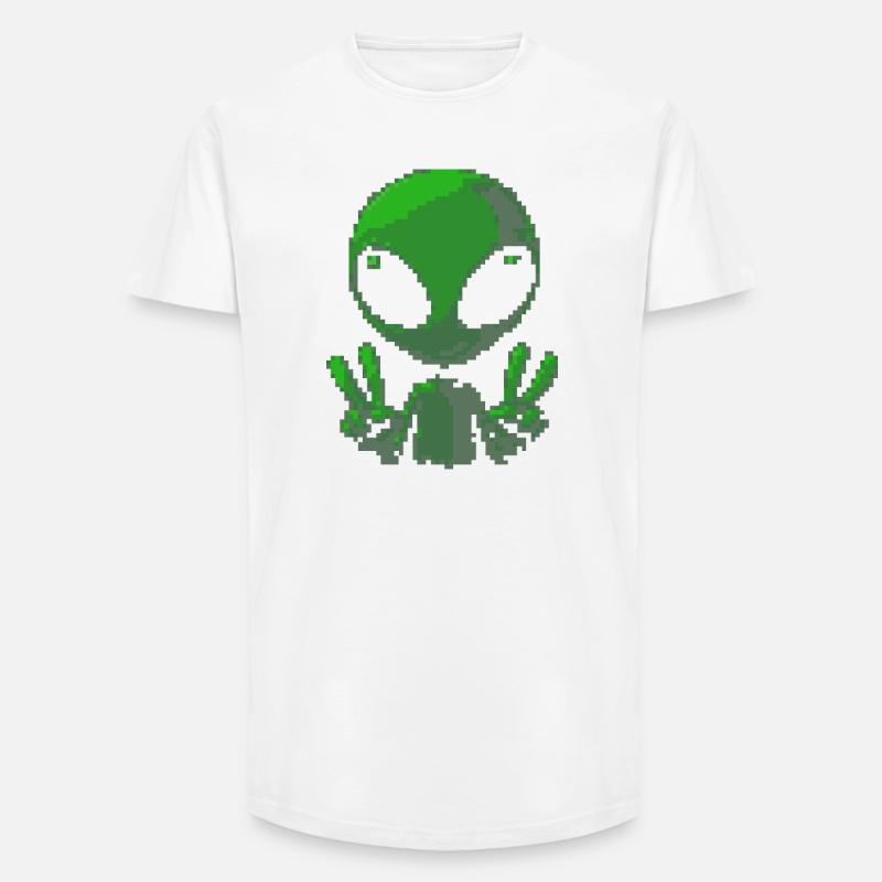 Pixel grünes Alien-Friedenszeichen - Long Fit Männer T-Shirt - Weiß