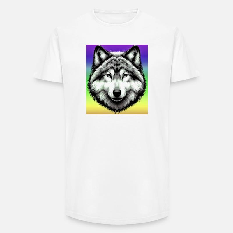 Wolf - Long Fit Men's T-Shirt - white