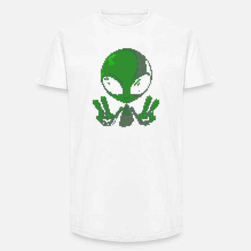 Pixel grünes Alien-Friedenszeichen - Long Fit Männer T-Shirt - Weiß