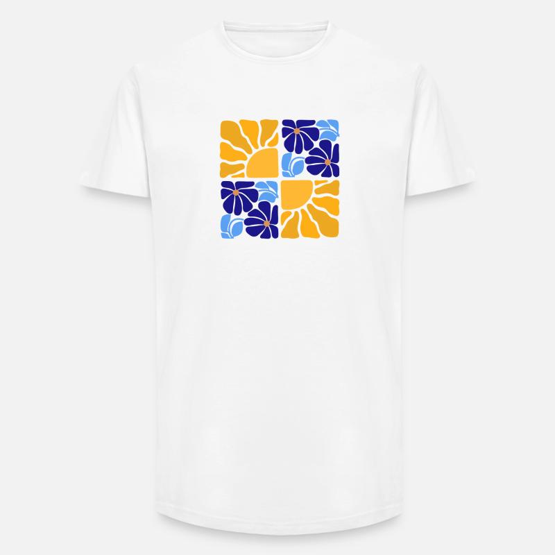70s Retro Blumen & Sonne Design - Long Fit Männer T-Shirt - Weiß