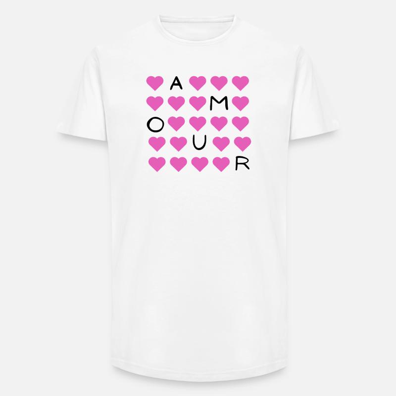 Rosa Herzgrid Muster - Long Fit Männer T-Shirt - Weiß