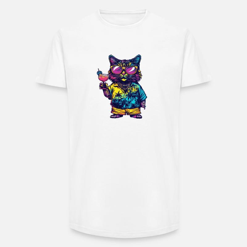 Katze Comic Sommer - Long Fit Männer T-Shirt - Weiß