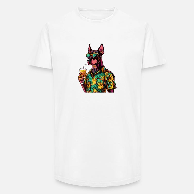 Dobermann Hund Comic Sommer - Long Fit Männer T-Shirt - Weiß
